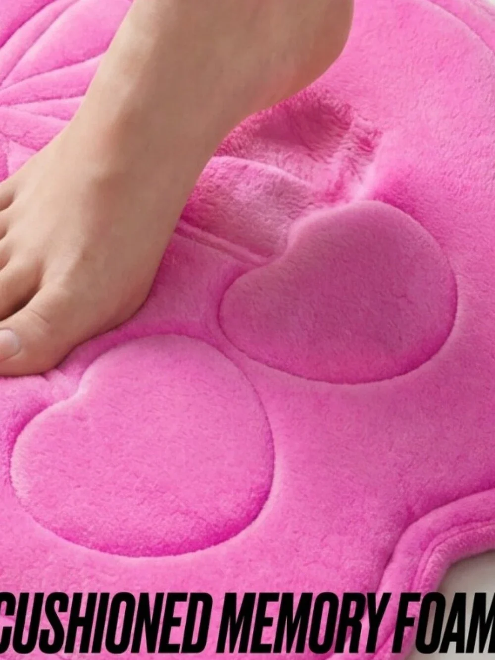Juicy Couture Home Quilted Memory Foam Bow Cherry Scalloped Bath Rug